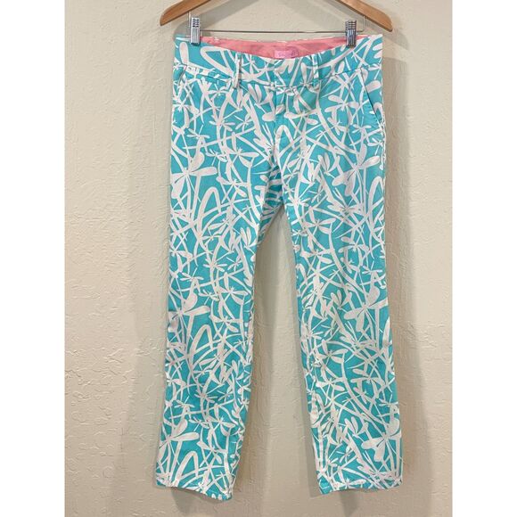 ~ Lilly Pulitzer Sz 4 Dragonfly Pants Aqua Blue Golf Summer Chinos Beachy Preppy - Picture 4 of 16